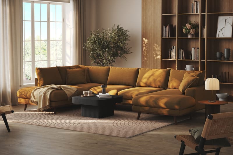 Copenhagen Premium 5-seters Venstrevendt U-formet Dyp Sofa med Divan og Sjeselong i Stoff - Sennepsgul - Møbler - Sofaer - U Sofa