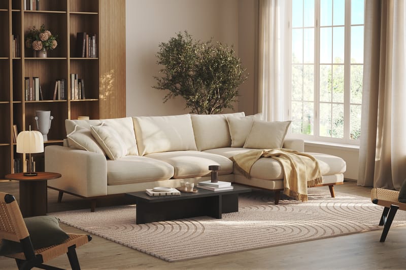 Copenhagen Premium 4-seters Høyrevendt L-formet Dyp Divansofa i Stoff - Beige - Møbler - Sofaer - Sofa med chaiselong