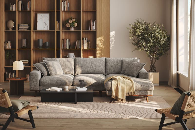 Copenhagen Premium 4-seters Høyrevendt L-formet Dyp Divansofa i Chenille - Grå - Møbler - Sofaer - Sofa med chaiselong