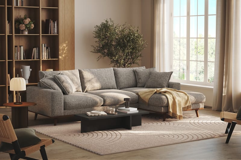 Copenhagen Premium 4-seters Høyrevendt L-formet Dyp Divansofa i Chenille - Grå - Møbler - Sofaer - Sofa med chaiselong