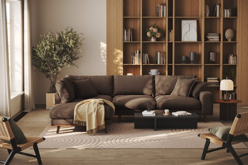 Copenhagen Premium 4-seters Venstrevendt L-formet Dyp Sjeselongsofa i Stoff - Brun - Møbler - Sofaer - Sofa med chaiselong