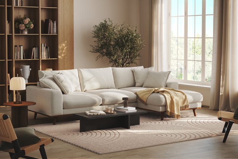 Copenhagen Premium 4-seters Høyrevendt L-formet Dyp Divansofa i Stoff - Lys beige - Møbler - Sofaer - Sofa med chaiselong
