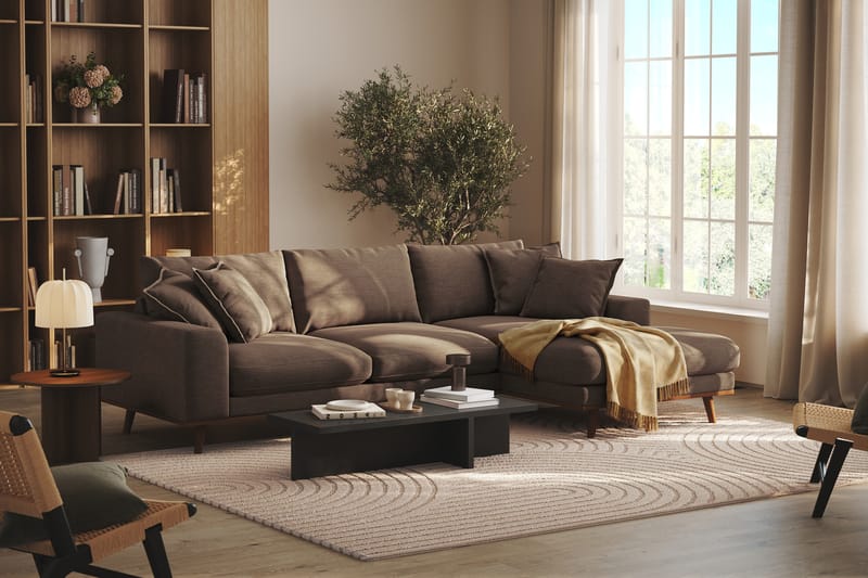 Copenhagen Premium 4-seters Høyrevendt L-formet Dyp Divansofa i Stoff - Brun - Møbler - Sofaer - Sofa med chaiselong