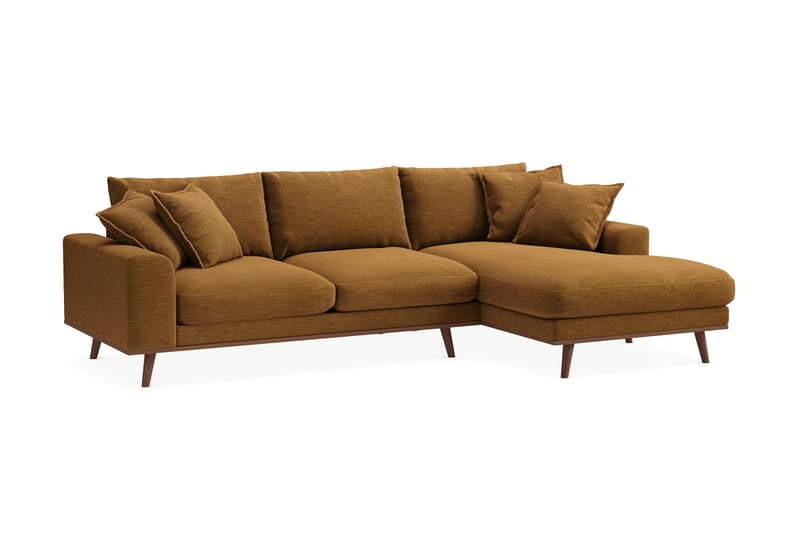 Copenhagen Premium 4-seters Høyrevendt L-formet Dyp Divansofa i Stoff - Sennepsgul - Møbler - Sofaer - Sofa med chaiselong