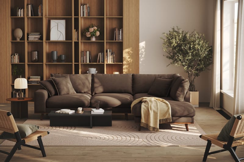 Copenhagen Premium 4-seters Høyrevendt L-formet Dyp Sjeselongsofa i Stoff - Brun - Møbler - Sofaer - Sofa med chaiselong