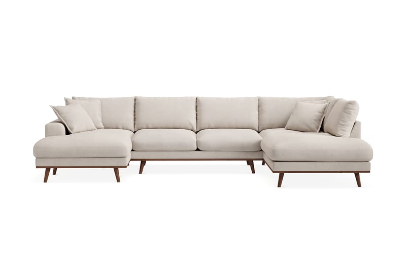 Copenhagen Premium 5-seters Høyrevendt U-formet Dyp Sofa med Divan og Sjeselong i Stof - Beige - Møbler - Sofaer - U Sofa