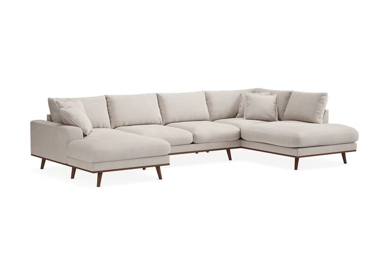 Copenhagen Premium 5-seters Høyrevendt U-formet Dyp Sofa med Divan og Sjeselong i Stof - Beige - Møbler - Sofaer - U Sofa
