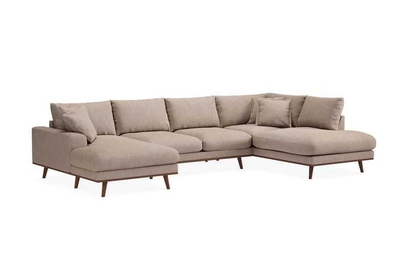 Copenhagen Premium 5-seters Høyrevendt U-formet Dyp Sofa med Divan og Sjeselong i Stof - Lysebrun - Møbler - Sofaer - U Sofa