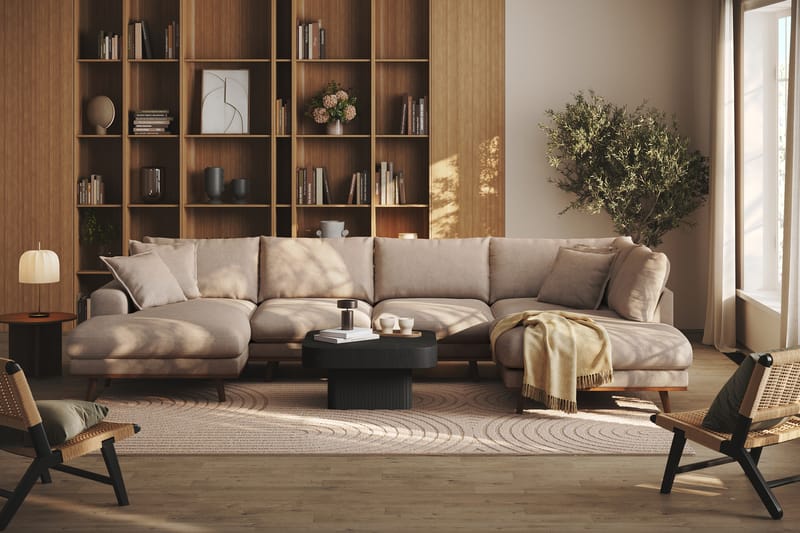 Copenhagen Premium 5-seters Høyrevendt U-formet Dyp Sofa med Divan og Sjeselong i Stof - Lysebrun - Møbler - Sofaer - U Sofa