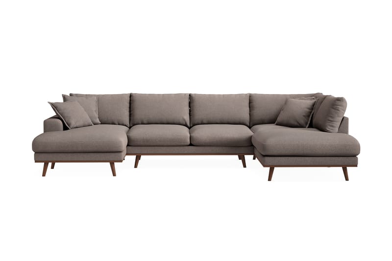 Copenhagen Premium 5-seters Høyrevendt U-formet Dyp Sofa med Divan og Sjeselong i Stof - Brun - Møbler - Sofaer - U Sofa