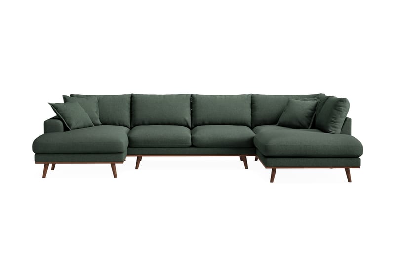 Copenhagen Premium 5-seters Høyrevendt U-formet Dyp Sofa med Divan og Sjeselong i Stof - Grøn - Møbler - Sofaer - U Sofa
