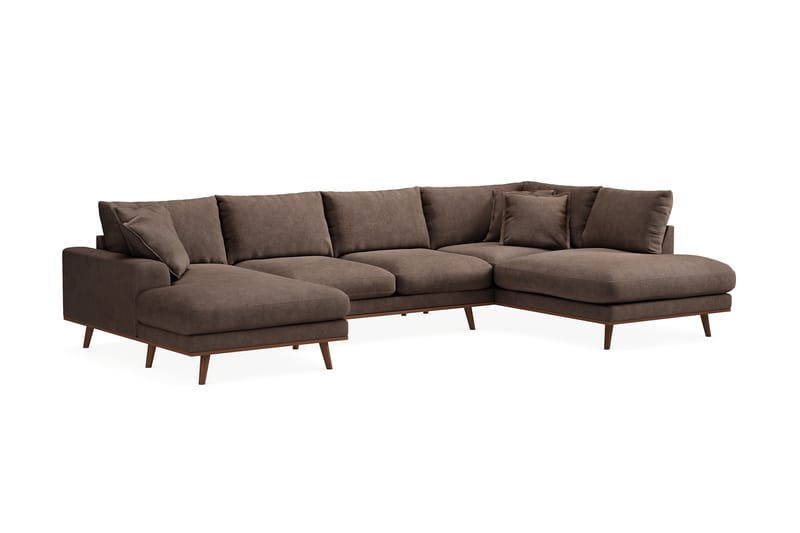 Copenhagen Premium 5-seters Høyrevendt U-formet Dyp Sofa med Divan og Sjeselong i Stof - Mørkebrun - Møbler - Sofaer - U Sofa