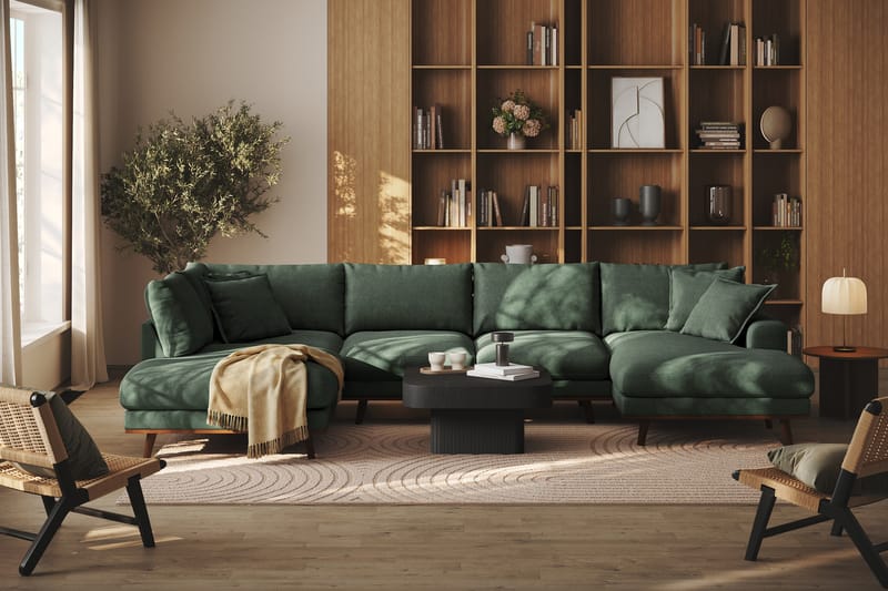 Copenhagen Premium 5-seters Venstrevendt U-formet Dyp Sofa med Divan og Sjeselong i Stof - Grøn - Møbler - Sofaer - U Sofa
