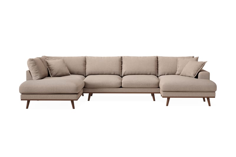 Copenhagen Premium 5-seters Venstrevendt U-formet Dyp Sofa med Divan og Sjeselong i Stof - Lysebrun - Møbler - Sofaer - U Sofa