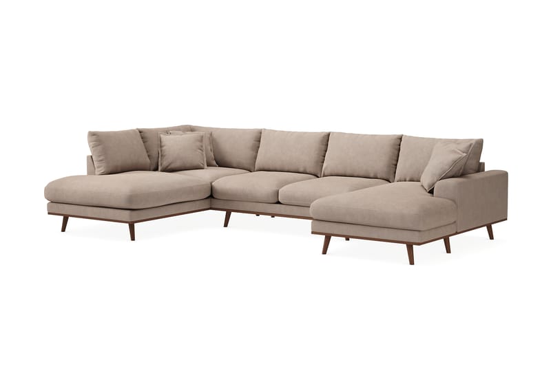 Copenhagen Premium 5-seters Venstrevendt U-formet Dyp Sofa med Divan og Sjeselong i Stof - Lysebrun - Møbler - Sofaer - U Sofa