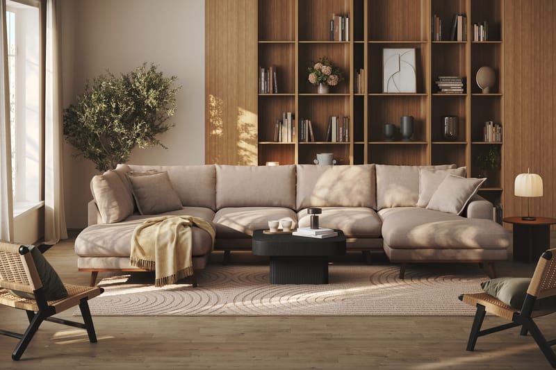 Copenhagen Premium 5-seters Venstrevendt U-formet Dyp Sofa med Divan og Sjeselong i Stof - Lysebrun - Møbler - Sofaer - U Sofa