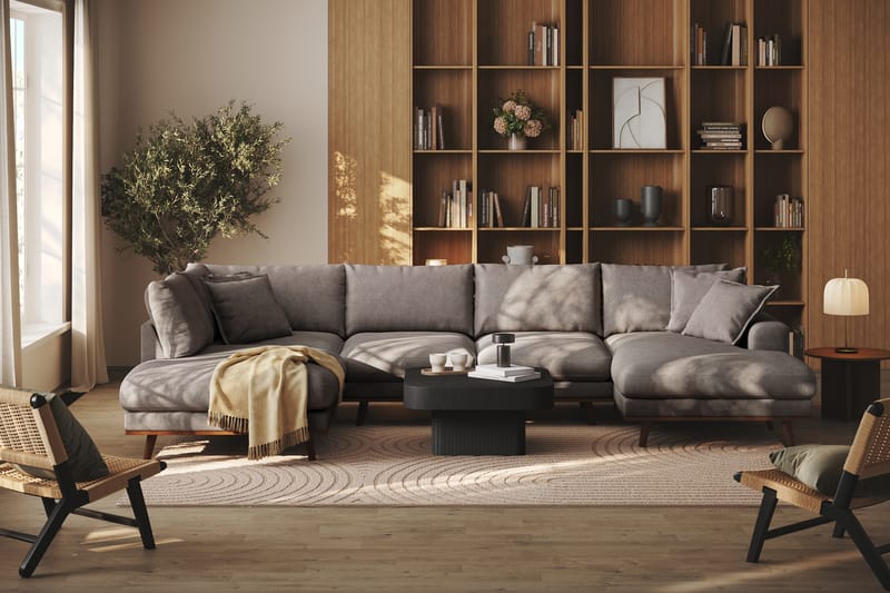 Copenhagen Premium 5-seters Venstrevendt U-formet Dyp Sofa med Divan og Sjeselong i Stof - Brun - Møbler - Sofaer - U Sofa