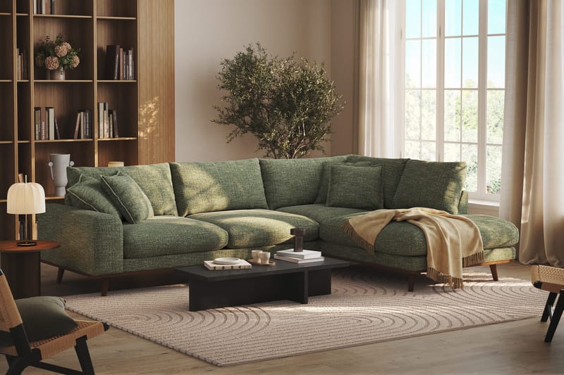 Copenhagen Premium 4-seters Høyrevendt L-formet Dyp Sjeselongsofa i Chenille - Grønn - Møbler - Sofaer - Sofa med chaiselong