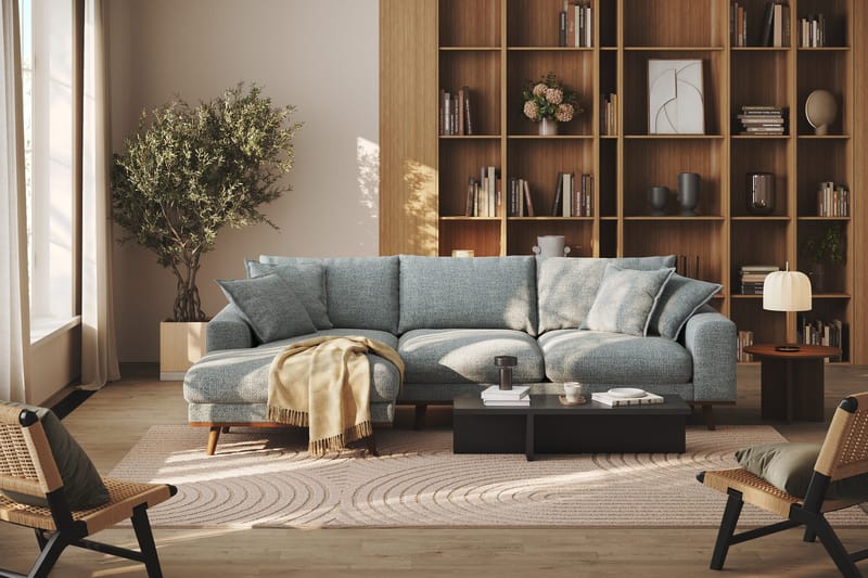 Copenhagen Premium 4-seters Venstrevendt L-formet Dyp Divansofa i Chenille - Grå/blå - Møbler - Sofaer - Sofa med chaiselong