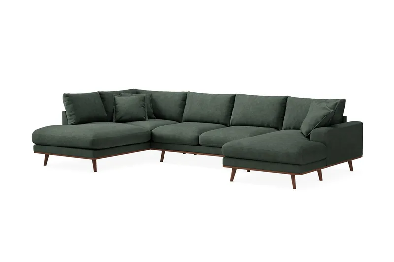 Copenhagen Premium 5-seters Venstrevendt U-formet Dyp Sofa med Divan og Sjeselong i Stof - Grøn - Møbler - Sofaer - U Sofa