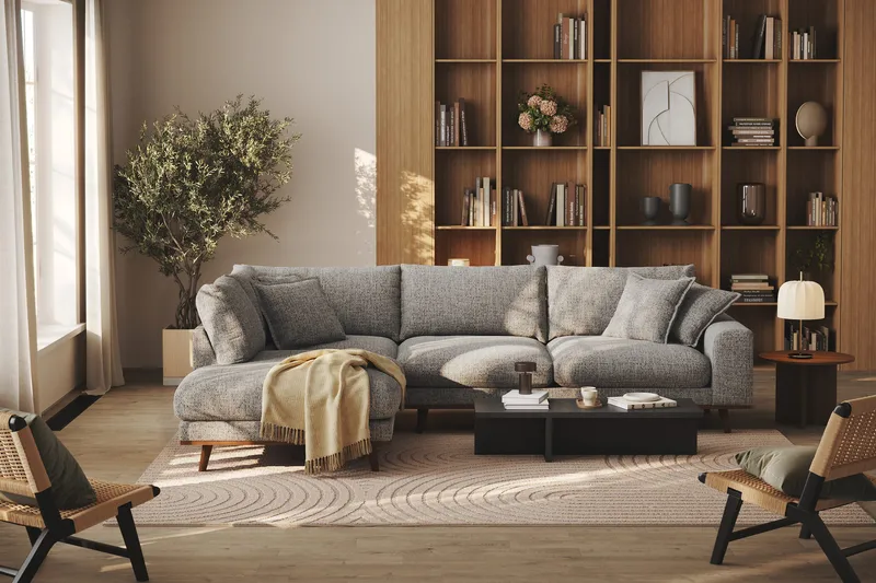 Copenhagen Premium 4-seters Venstrevendt L-formet Dyp Sjeselongsofa i Chenille - Grå - Møbler - Sofaer - Sofa med chaiselong