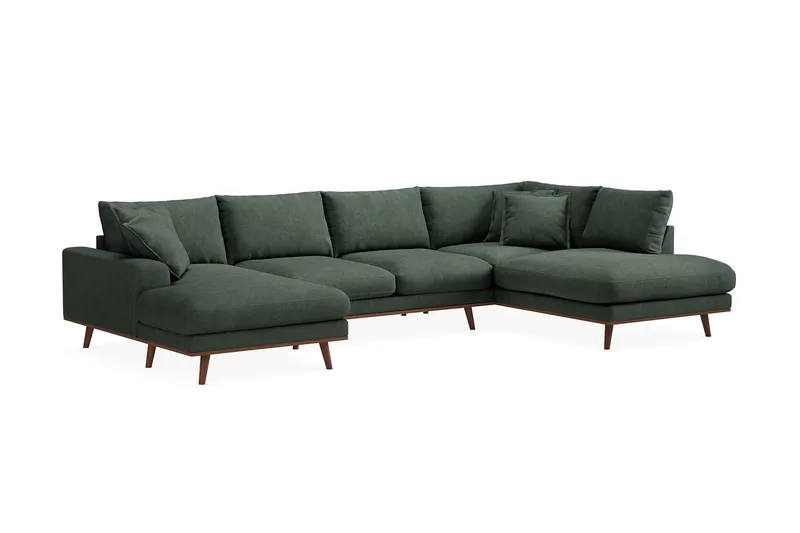 Copenhagen Premium 5-seters Høyrevendt U-formet Dyp Sofa med Divan og Sjeselong i Stof - Grøn - Møbler - Sofaer - U Sofa