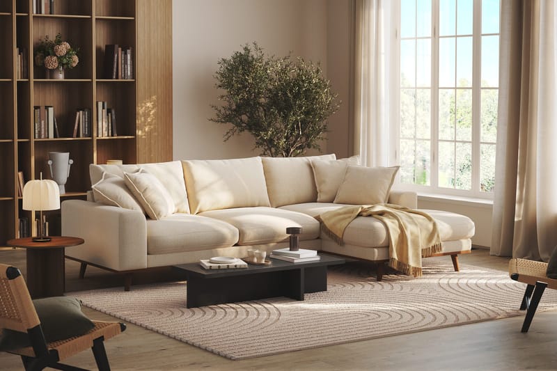 Copenhagen Premium 4-seters Høyrevendt L-formet Dyp Divansofa i Chenille - Lys beige - Møbler - Sofaer - Sofa med chaiselong
