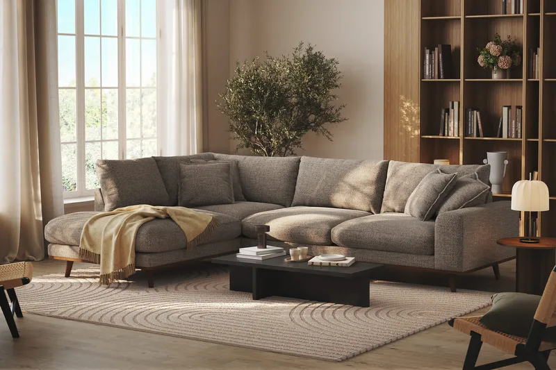 Copenhagen Premium 4-seters Venstrevendt L-formet Dyp Sjeselongsofa i Chenille - Brun - Møbler - Sofaer - Sofa med chaiselong