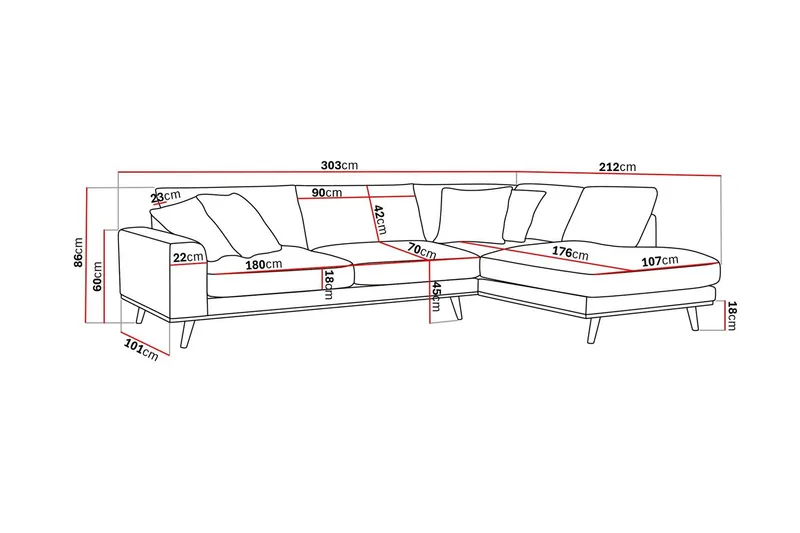 Copenhagen Premium 4-seters Høyrevendt L-formet Dyp Sjeselongsofa i Chenille - Grå/blå - Møbler - Sofaer - Sofa med chaiselong