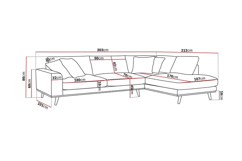 Copenhagen Premium 4-seters Høyrevendt L-formet Dyp Sjeselongsofa i Chenille - Lys beige - Møbler - Sofaer - Sofa med chaiselong