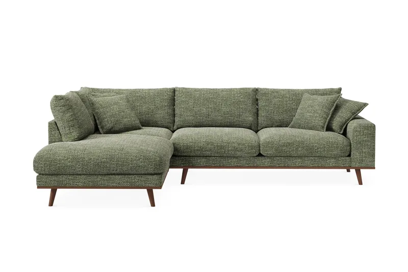 Copenhagen Premium 4-seters Venstrevendt L-formet Dyp Sjeselongsofa i Chenille, Grønn