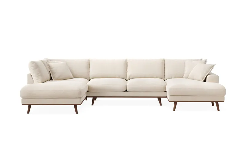 Copenhagen Premium 5-seters Venstrevendt U-formet Dyp Sofa med Divan og Sjeselong i Chenille, Lys beige