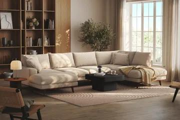 Copenhagen Premium 5-seters Høyrevendt U-formet Dyp Sofa med Divan og Sjeselong i Chenille - Beige - Møbler - Sofaer - U Sofa