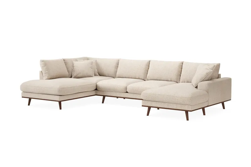Copenhagen Premium 5-seters Venstrevendt U-formet Dyp Sofa med Divan og Sjeselong i Chenille - Beige - Møbler - Sofaer - U Sofa