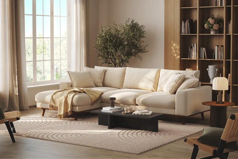 Copenhagen Premium 4-seters Venstrevendt L-formet Dyp Divansofa i Chenille - Lys beige - Møbler - Sofaer - Sofa med chaiselong