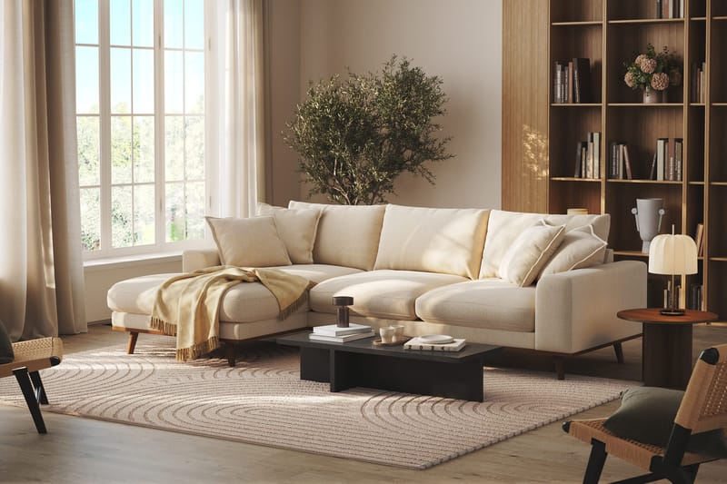 Copenhagen Premium 4-seters Venstrevendt L-formet Dyp Divansofa i Chenille - Lys beige - Møbler - Sofaer - Sofa med chaiselong