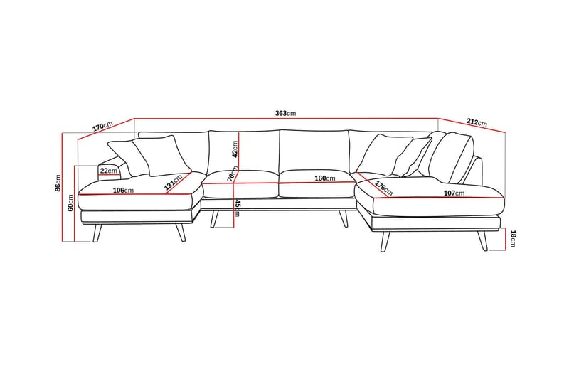 Copenhagen Premium 5-seters Høyrevendt U-formet Dyp Sofa med Divan og Sjeselong i Stof - Mørkebrun - Møbler - Sofaer - U Sofa