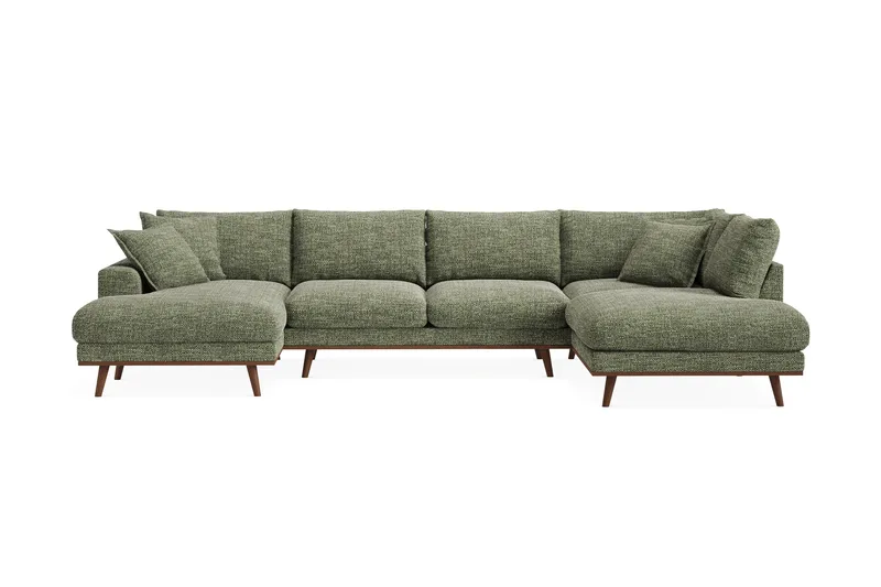 Copenhagen Premium 5-seters Høyrevendt U-formet Dyp Sofa med Divan og Sjeselong i Chenille - Grønn - Møbler - Sofaer - U Sofa