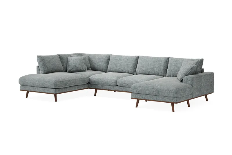 Copenhagen Premium 5-seters Venstrevendt U-formet Dyp Sofa med Divan og Sjeselong i Chenille - Grå/blå - Møbler - Sofaer - U Sofa