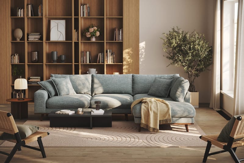 Copenhagen Premium 4-seters Høyrevendt L-formet Dyp Sjeselongsofa i Chenille - Grå/blå - Møbler - Sofaer - Sofa med chaiselong