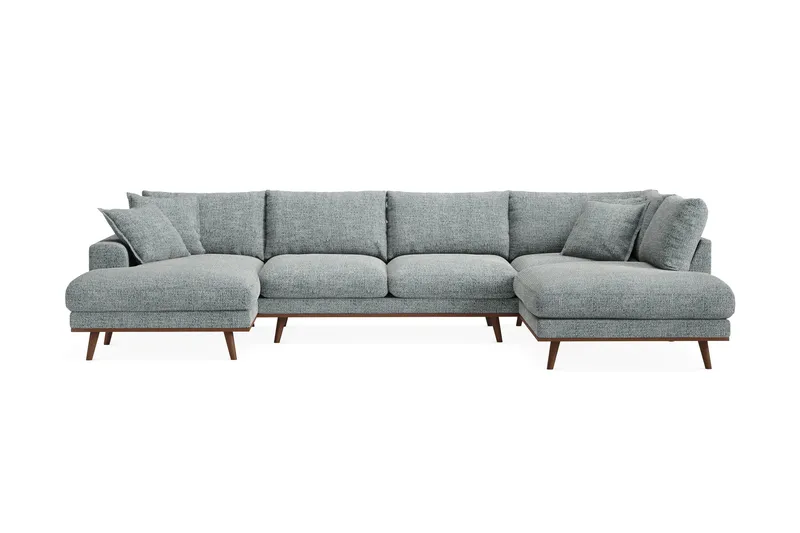 Copenhagen Premium 5-seters Høyrevendt U-formet Dyp Sofa med Divan og Sjeselong i Chenille - Grå/blå - Møbler - Sofaer - U Sofa