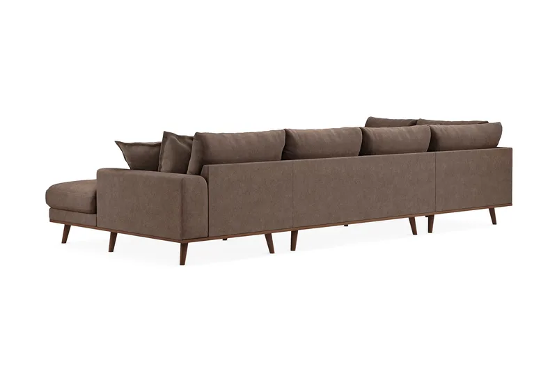 Copenhagen Premium 5-seters Venstrevendt U-formet Dyp Sofa med Divan og Sjeselong i Stof - Mørkebrun - Møbler - Sofaer - U Sofa