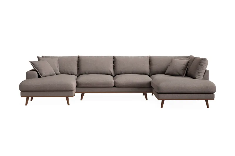 Copenhagen Premium 5-seters Høyrevendt U-formet Dyp Sofa med Divan og Sjeselong i Stof - Brun - Møbler - Sofaer - U Sofa