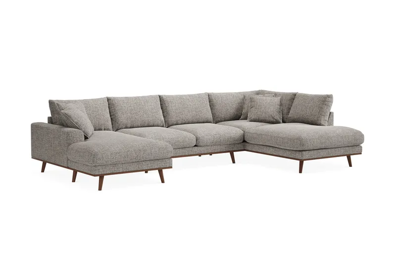 Copenhagen Premium 5-seters Høyrevendt U-formet Dyp Sofa med Divan og Sjeselong i Chenille - Grå - Møbler - Sofaer - U Sofa