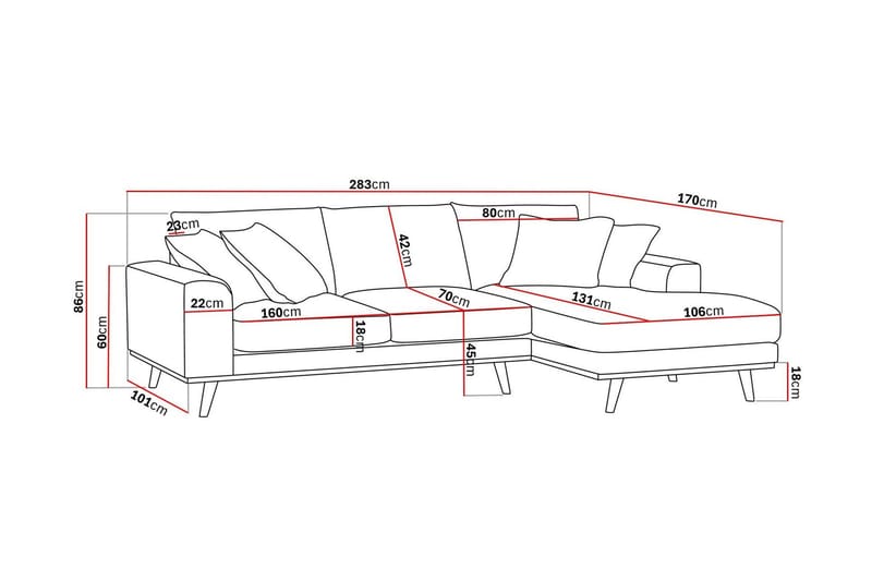 Copenhagen Premium 4-seters Høyrevendt L-formet Dyp Divansofa i Chenille - Lys beige - Møbler - Sofaer - Sofa med chaiselong