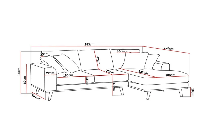 Copenhagen Premium 4-seters Høyrevendt L-formet Dyp Divansofa i Chenille - Grå - Møbler - Sofaer - Sofa med chaiselong
