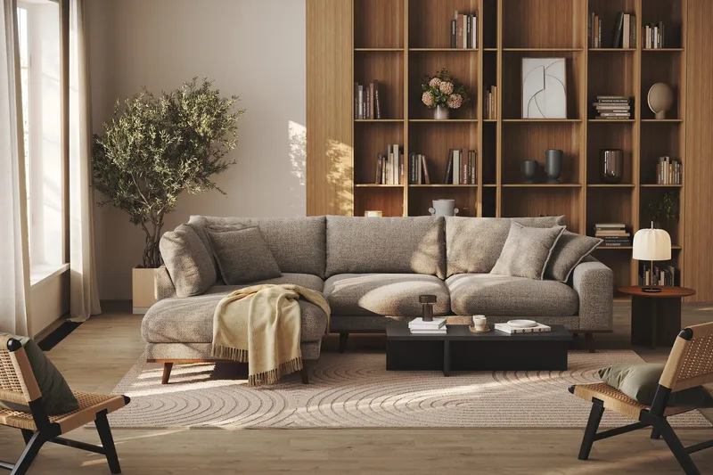 Copenhagen Premium 4-seters Venstrevendt L-formet Dyp Sjeselongsofa i Chenille - Brun - Møbler - Sofaer - Sofa med chaiselong