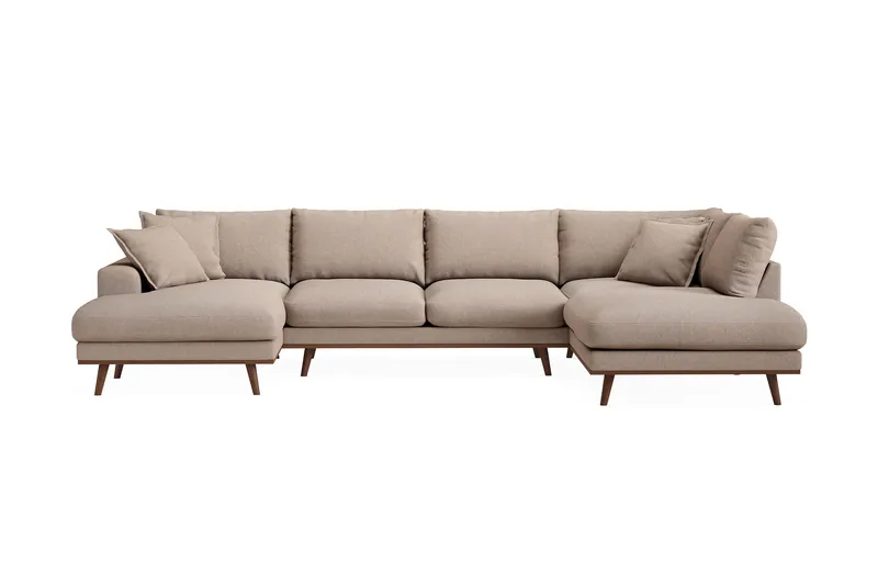 Copenhagen Premium 5-seters Høyrevendt U-formet Dyp Sofa med Divan og Sjeselong i Stof - Lysebrun - Møbler - Sofaer - U Sofa