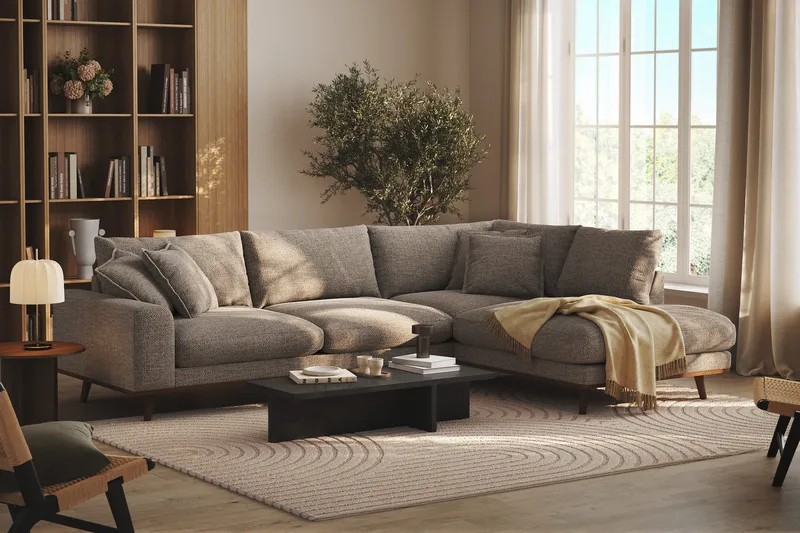 Copenhagen Premium 4-seters Høyrevendt L-formet Dyp Sjeselongsofa i Chenille - Brun - Møbler - Sofaer - Sofa med chaiselong