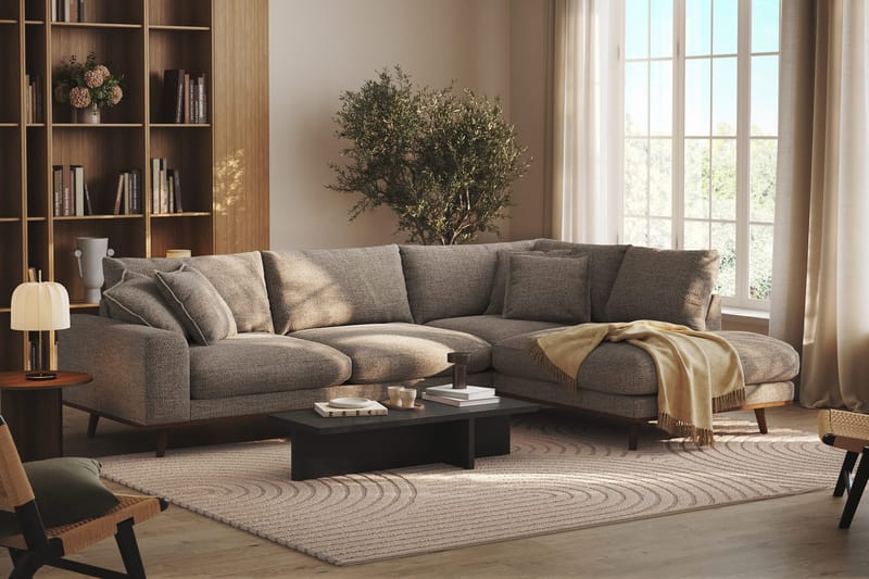 Copenhagen Premium 4-seters Høyrevendt L-formet Dyp Sjeselongsofa i Chenille - Brun - Møbler - Sofaer - Sofa med chaiselong